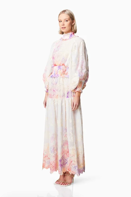 Grandeur Long Sleeved Maxi Dress In Pink