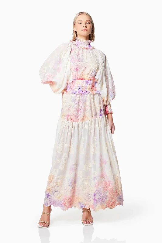 Grandeur Long Sleeved Maxi Dress In Pink