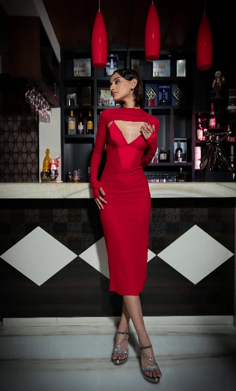 Greedy lover - corset midi dress in red