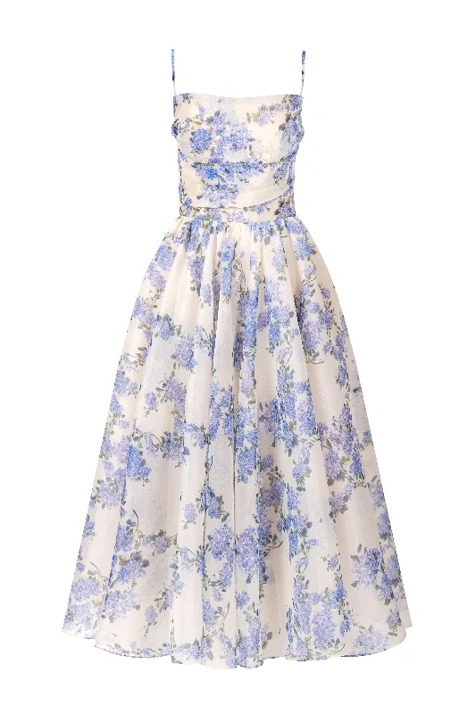 Hydrangea spaghetti strap midi dress