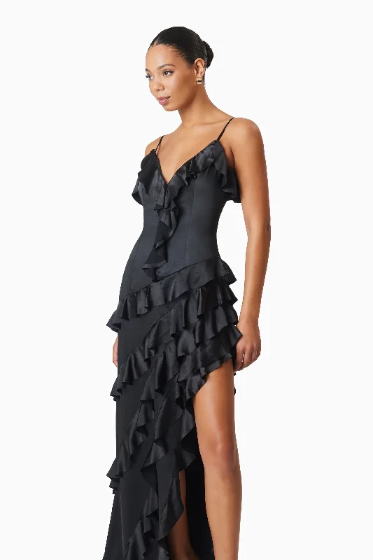 Kyla Asymmetrical Maxi Dress In Black