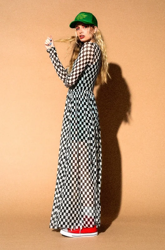 More You Mesh Maxi Dress in Black + White Checkerboard *RESTOCKED*