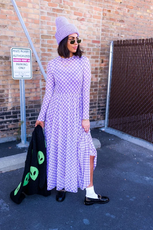 More You Mesh Maxi Dress in Lavender Checkerboard *RESTOCKED*