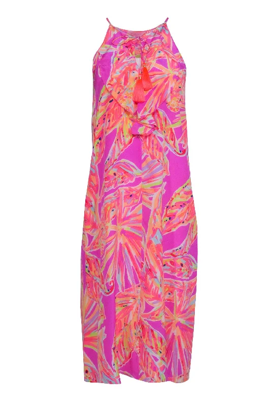 Lilly Pulitzer - Pink & Neon Orange Abrstrac Print Mid Maxi Dress Sz XXS