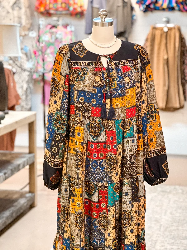 LONG SLEEVE BOHO PRINT MAXI