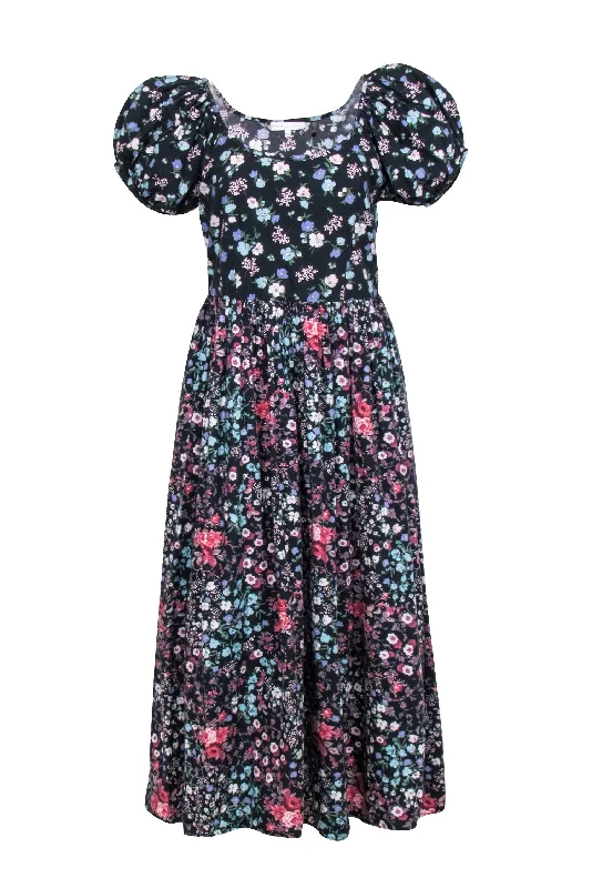 LoveShackFancy - Black & Multi Color Floral Print Maxi Dress Sz 4