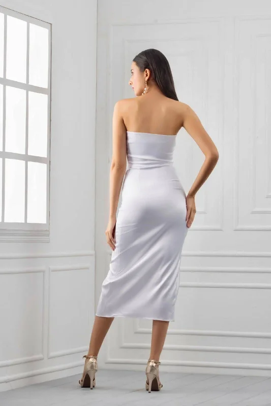 Midnight fantasy - white satin midi dress