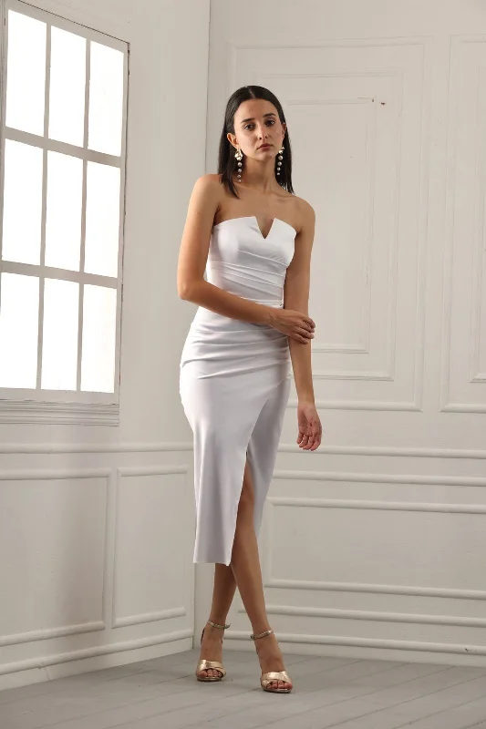 Midnight fantasy - white satin midi dress