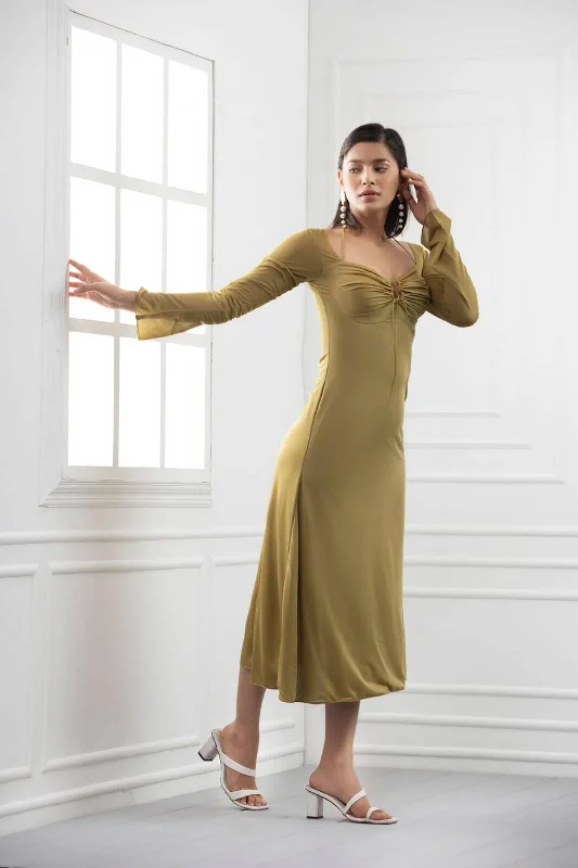 My type - olive green halter neck midi dress