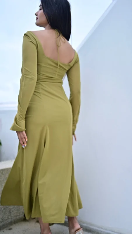 My type - olive green halter neck midi dress