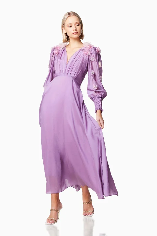 Nectar 3D Rosette Maxi Dress In Purple