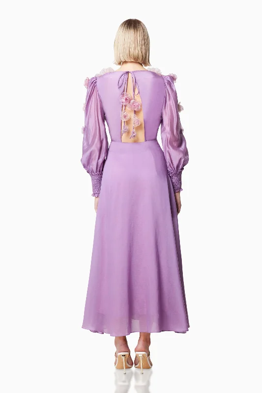 Nectar 3D Rosette Maxi Dress In Purple