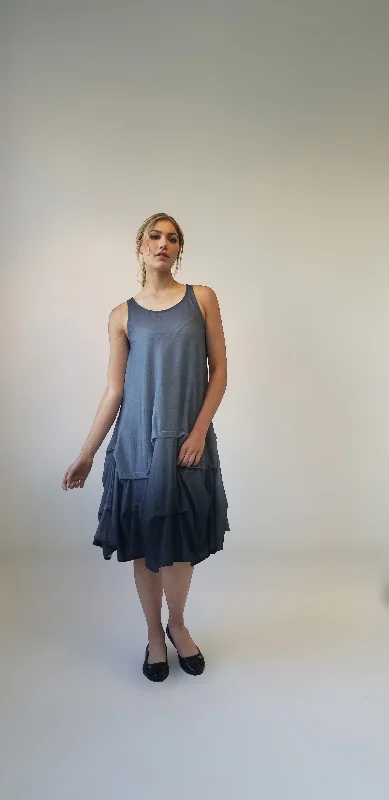 OMBRE SLEEVELESS MIDI DRESS WITH PINTUCKS