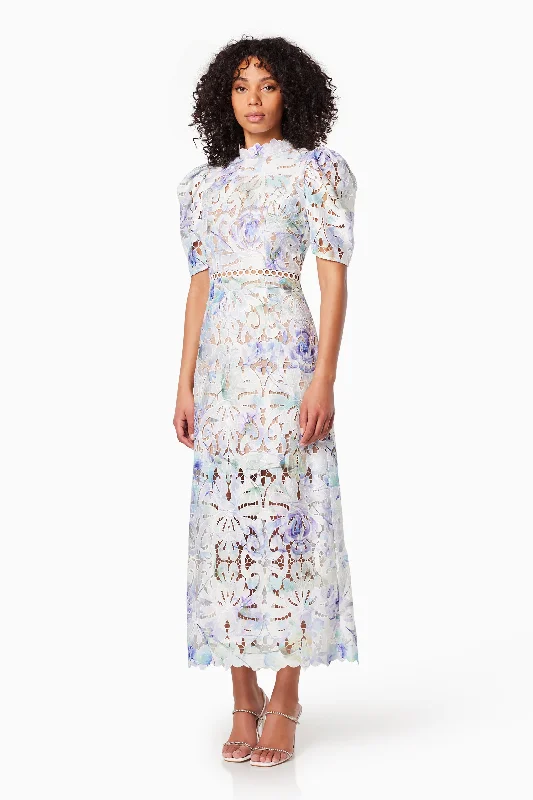 Oslo Printed Lace Maxi Dress In Blue