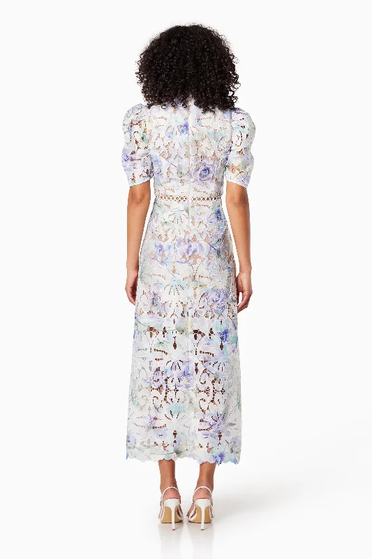 Oslo Printed Lace Maxi Dress In Blue