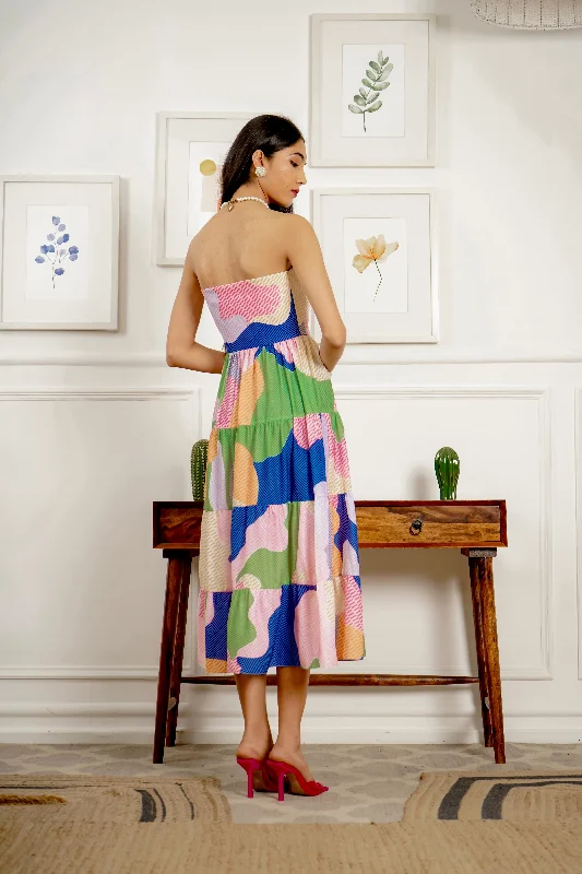 Perfect heart - multicolour bandeau midi dress