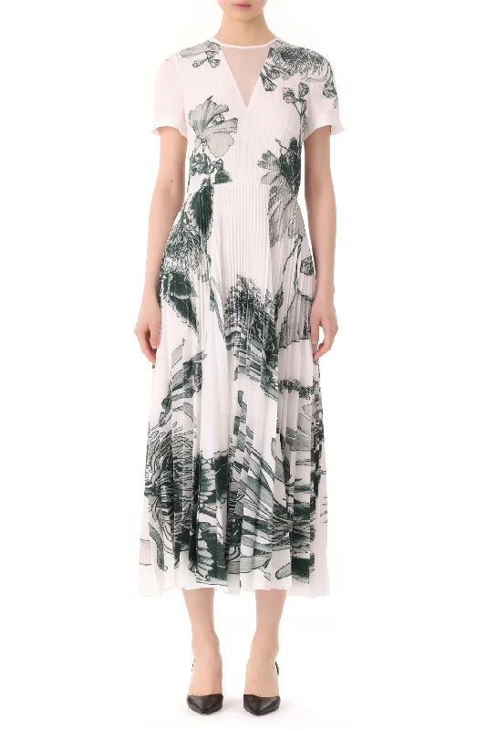 PINCUSHION FLORAL PRINTED PLEATED MIDI DRESS