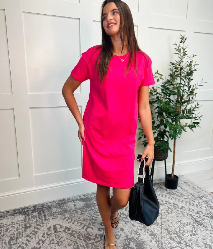 Pink Single Pocket Mini T Shirt Dress