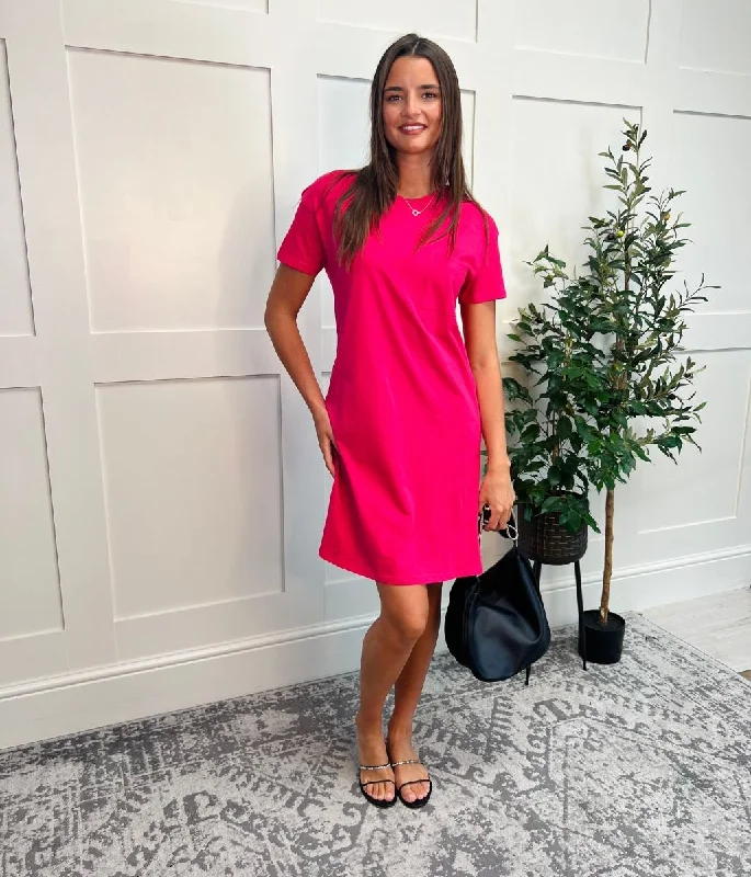 Pink Single Pocket Mini T Shirt Dress