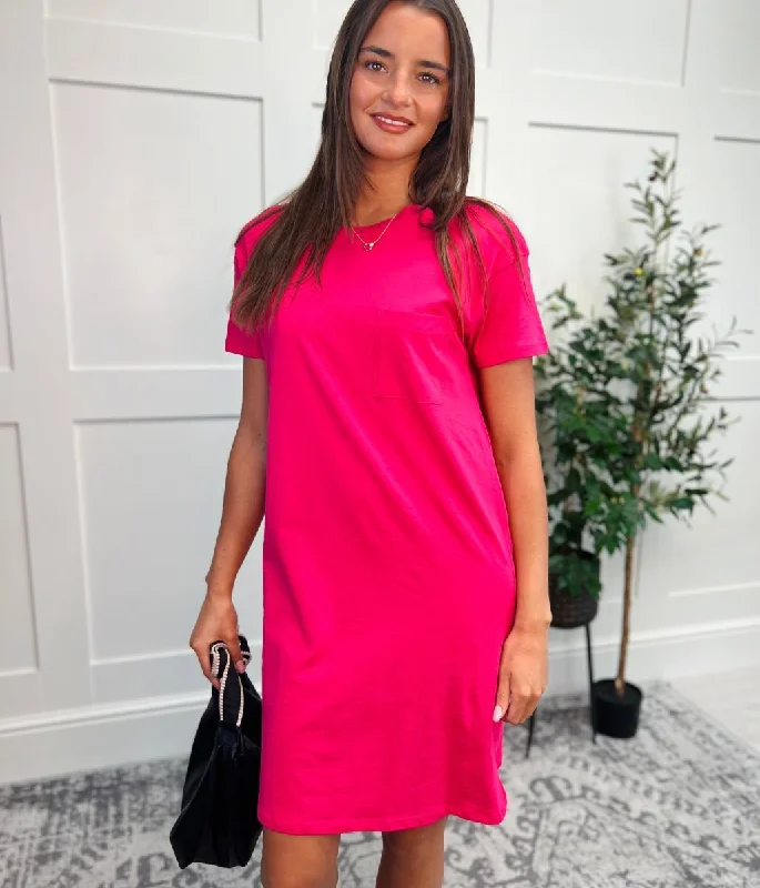 Pink Single Pocket Mini T Shirt Dress