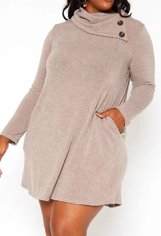 HI CURVY Plus Size Asymmetric Cowl Neck Mini Dress