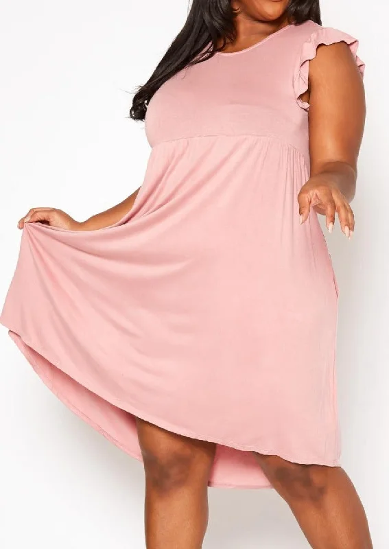 HI Curvy Plus Size Women Ruffle Sleeve Flare Mini Dress