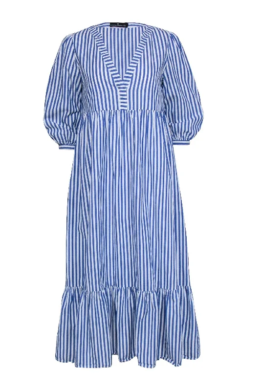 Pomander Place - Blue & White Stripe Maxi Dress Sz S