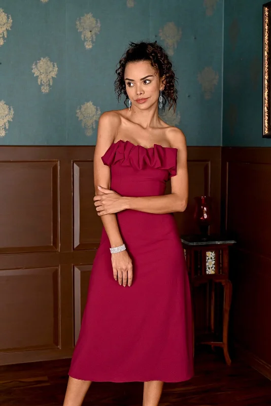 Route fashion - burgandy midi dress