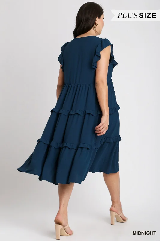 Ruffle Tiered Midi Dress with Flutter Sleeves in Plus Size by Umgee Clothing