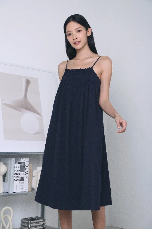 Rygel Pinch Pleat Midi Dress Navy