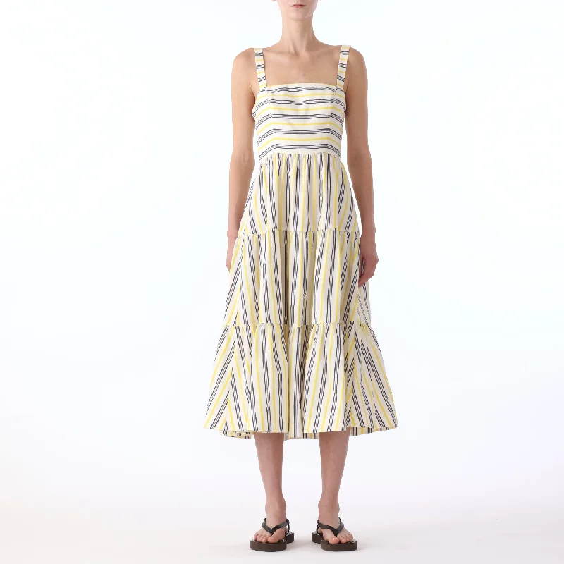 S/L STRIPED COTTON MIDI TIERED DRESS