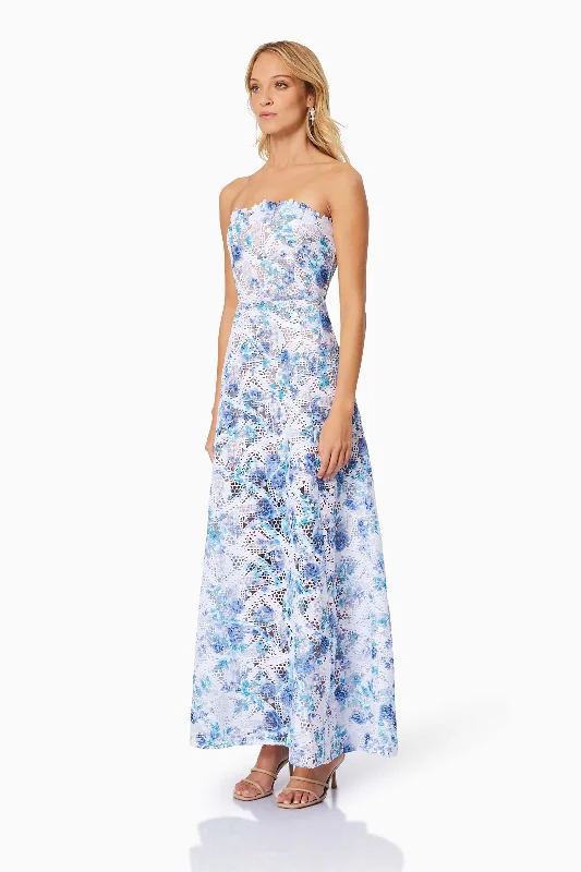 Savannah Fitted Strapless Maxi Dress In Blue - Pre Order