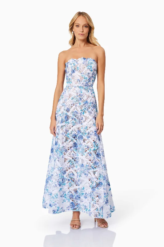 Savannah Fitted Strapless Maxi Dress In Blue - Pre Order