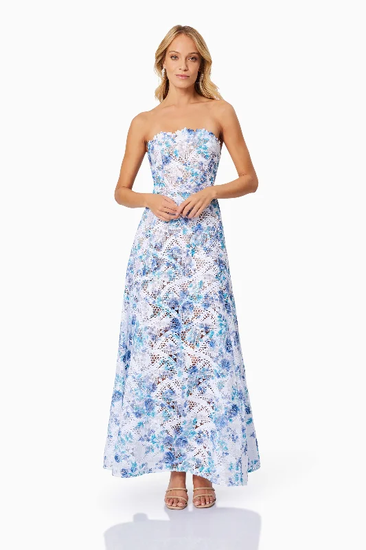 Savannah Fitted Strapless Maxi Dress In Blue