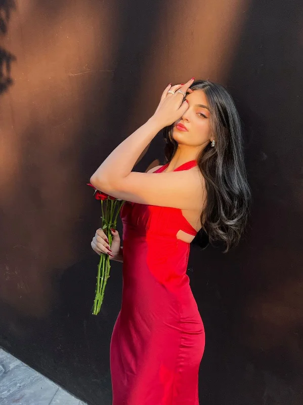 Secret Desire Red Satin midi dress