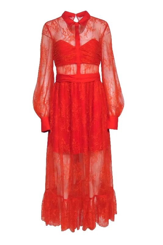 Self-Portrait - Red Lace Maxi Formal Dress Sz 6