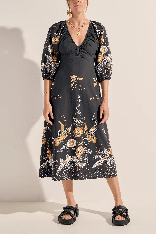 Semele Navy Batik Print Midi Dress