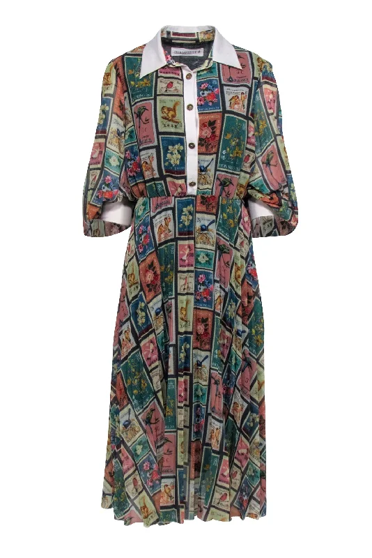 Shirtaporter - Multi Color Postage Stamp Print Maxi Dress Sz M