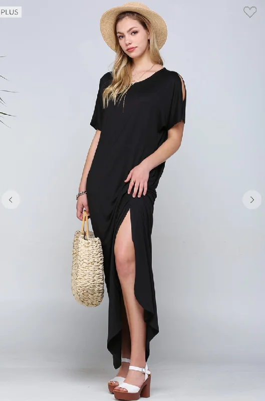 Short Sleeve Slit Maxi Dress