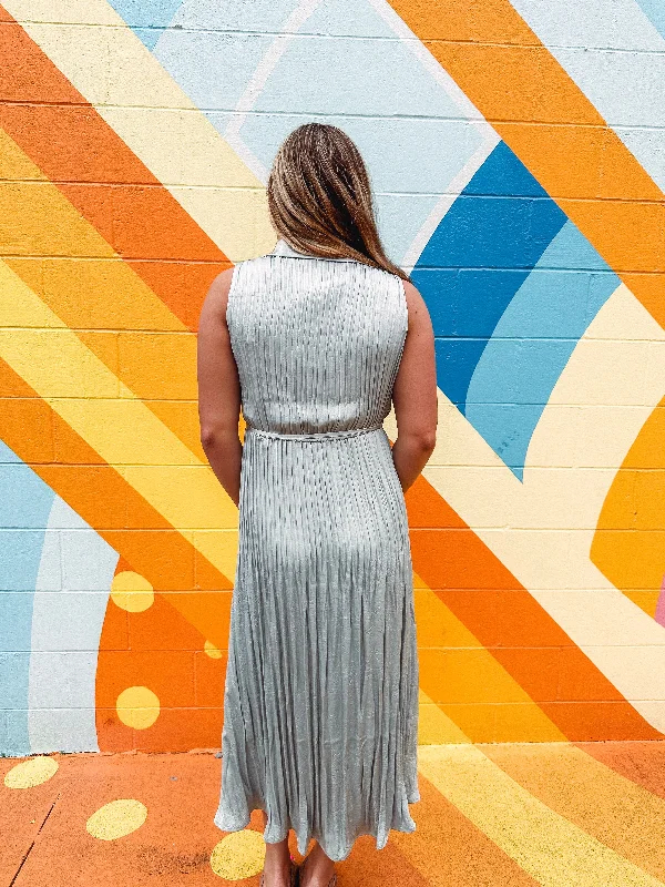 Silver Sage Sleeveless Pleated Maxi Dress