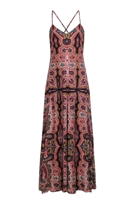 Alice & Olivia - Red Multicolor Paisley Print ""Alves"" Maxi Dress Sz 4