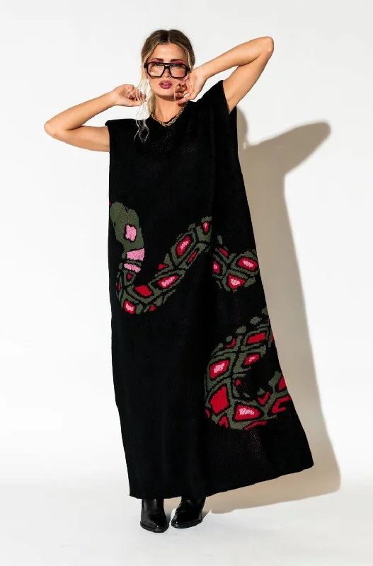 Big Reputation Oversized Knit Maxi Dress in Snake