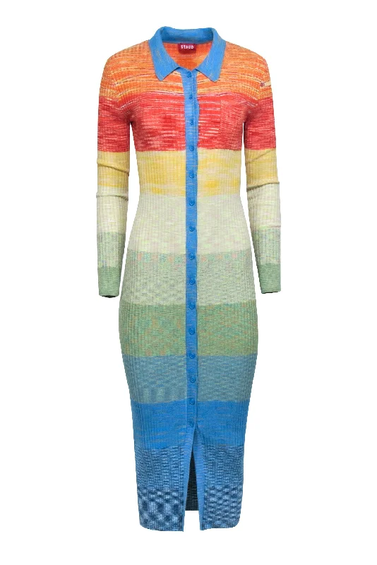 Staud - Multi Colored Ribbed Knit Maxi Sweater Dress Sz M