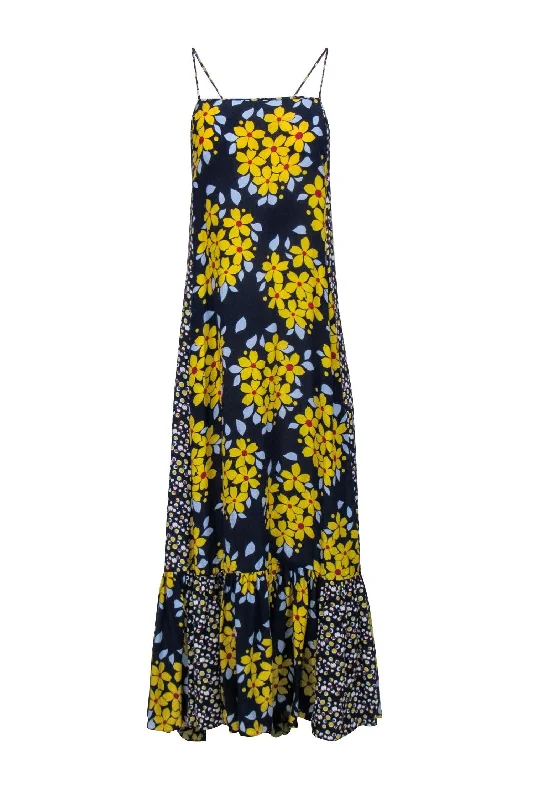 Suno - Navy & Yellow Floral Print Maxi Dress Sz 4