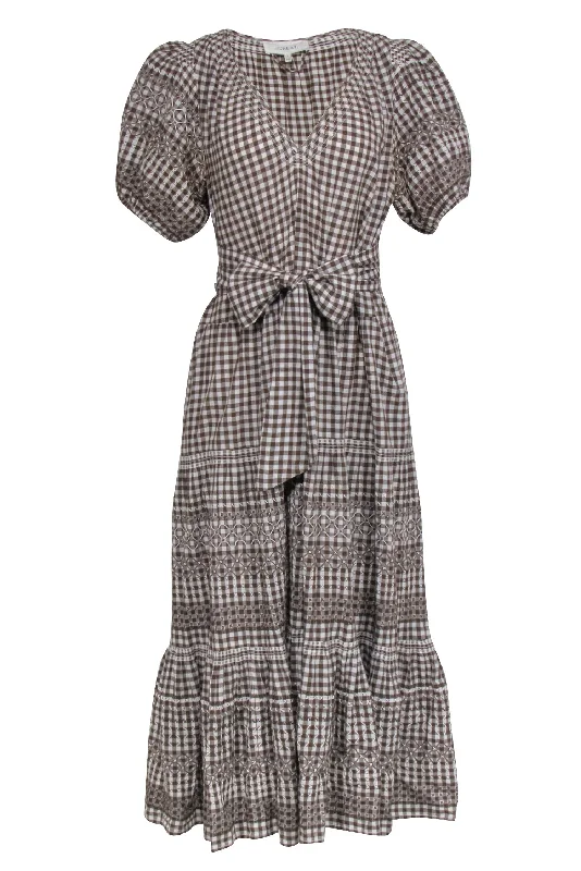 The Great - Brown & White Gingham Puff Sleeve Maxi Dress Sz 12