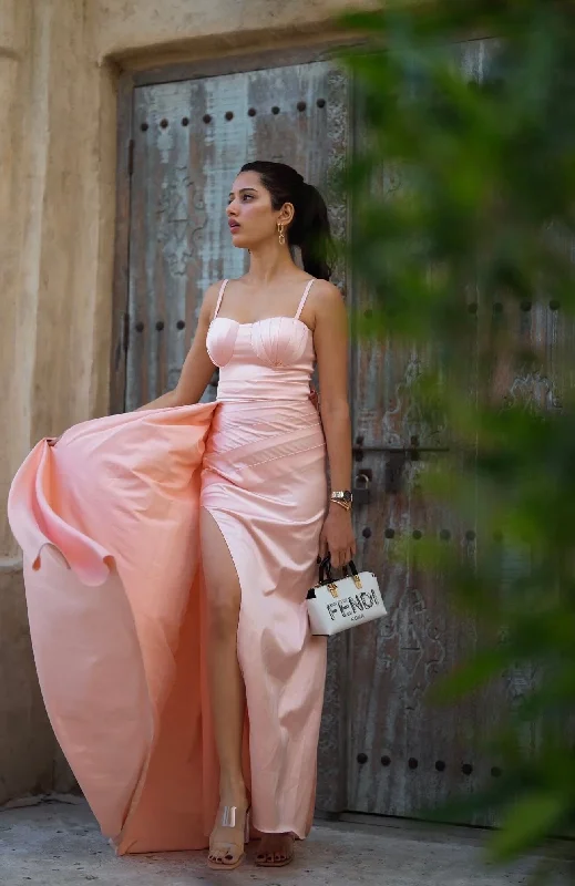 Timeless perfection - Peach satin midi gown