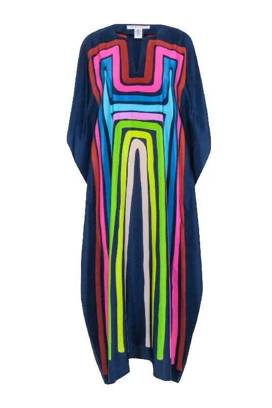 Trina Turk - Navy Multicolor Silk ""Theodora"" Maxi Dress Sz M/L