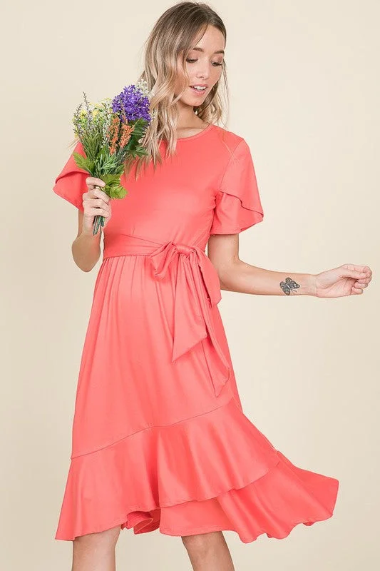 Tulip Coral Midi Dress