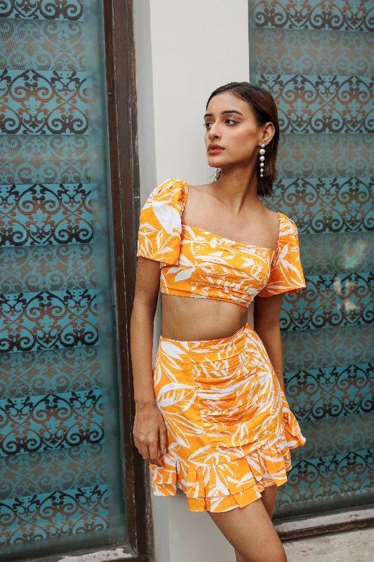 Summer evenings - crop ruched top with mini skirt coord set