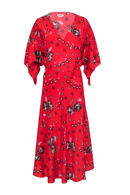 Zadig & Voltaire - Red w/ Navy & Pale Yellow Mixed Print Maxi Dress Sz L